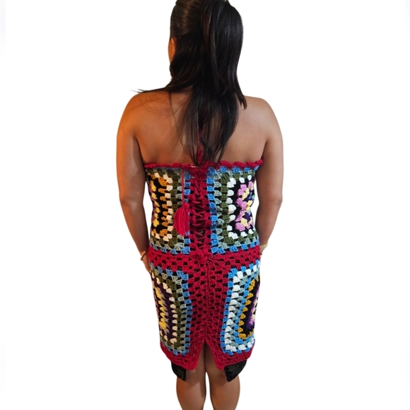 Handmade Rainbow Crochet Cover-Up Celebrate LGBTQ+ Pride Festival Retro Swim - Picture 3 of 17